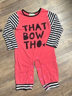Toddler Pink One-Piece Romper with Black & White Striped Sleeves